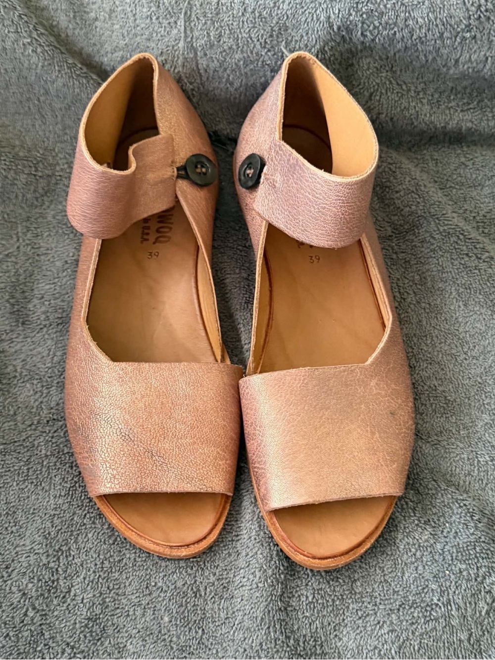 Metallic Rose Gold Open-Toe Ankle-Strap Sandals